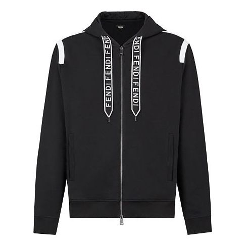 Men's FENDI hooded Knit Sports Jacket Black FY0984A2F2F0QA1