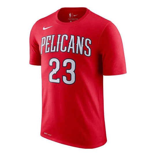 Men's Nike DRI-FIT NBA New Orleans Pelicans Davis Logo Printing Round Neck Short Sleeve Red T-Shirt 870793-657