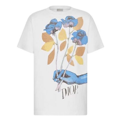 Men's DIOR And Alex Foxton Printing Short Sleeve White