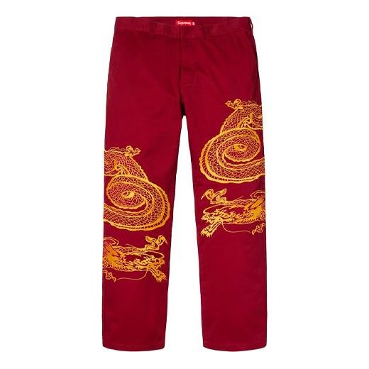Supreme FW18 Dragon Work Pant Red Dragon Robe China Embroidered