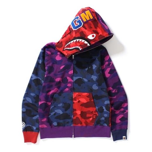 A Bathing Ape Shark Camo Full Zip Hoodie 'Purple Red Blue' 1D70-115-009