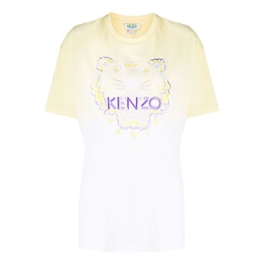 Women's KENZO Gradient Tiger Head Embroidered Short Sleeve Light Yellow T-Shirt FA5-2TS957-4YG-37 T-shirts  -  KICKSCREW