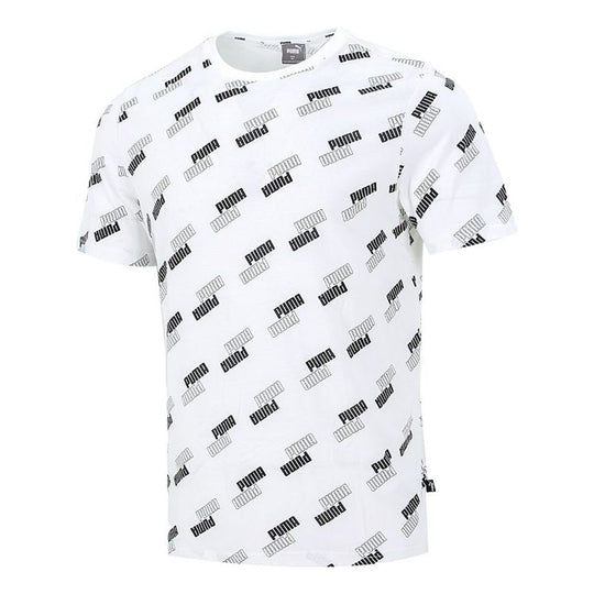 PUMA Full Print Logo Round Neck Breathable Round Neck Short Sleeve Whi ...