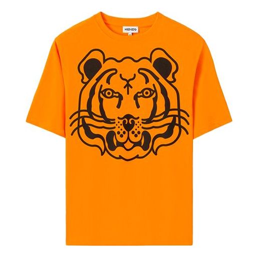 Men's KENZO Large Tiger Head Printing Pattern Loose Short Sleeve Orange T-Shirt FA65TS5314TK-17