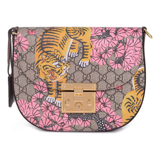 WMNS GUCCI Tiger Printing Shoulder Messenger Bag Ebony Pink Orange 453189 K5P5G 9968