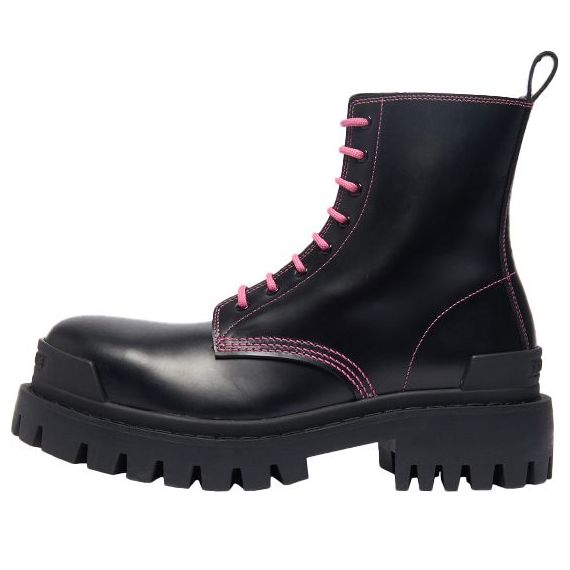 WMNS) Balenciaga Strike Lace-up Martin Boots Black/Pink 