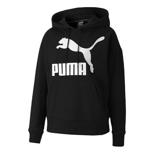 (WMNS) PUMA Classics Logo Printing Hoodie Black 599197-01 - KICKS CREW