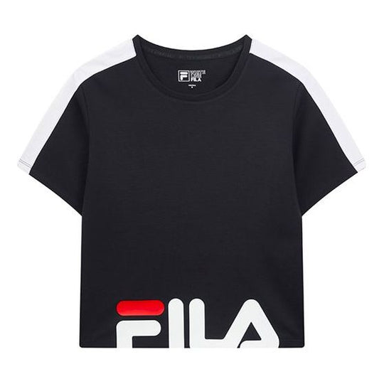 (WMNS) FILA Printing Loose Short Sleeve Blue F61W028110F-NV - KICKS CREW