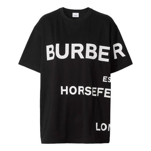 Men's Burberry SS21 Horseferry Logo Printing Loose Round Neck Short Sleeve  Black 80406941