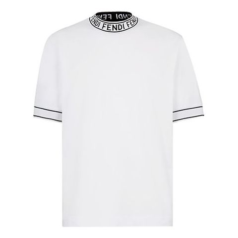 Men's FENDI AW20 Cotton High Collar Short Sleeve White FY1040ACN3F0QA0 ...