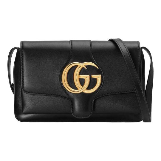 WMNS GUCCI Arli Gold Logo Leather Shoulder Messenger Bag Small Black Classic 550129 0V10G 1000