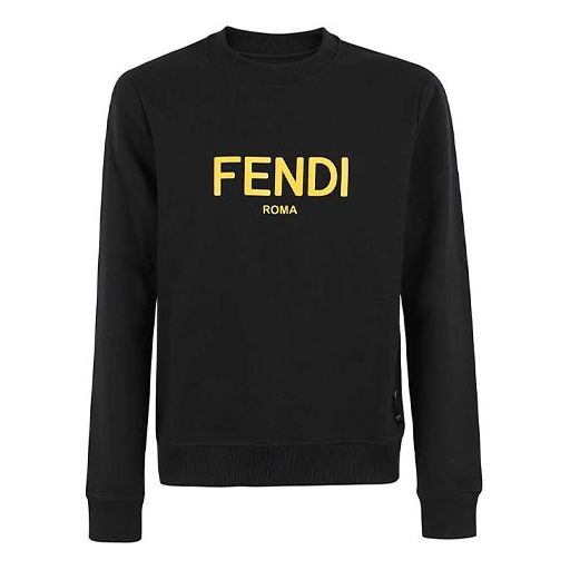 Men's FENDI Logo Printing Round Neck Pullover Long Sleeves Sports Blac ...