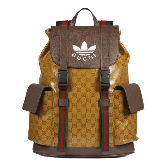 GUCCI x adidas Logo backpack schoolbag Brown Yellow 22 495563