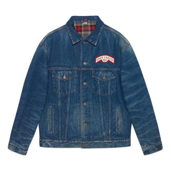 Gucci Sticker Oversized Denim Jacket For Men Navy 475024-XDAAT 