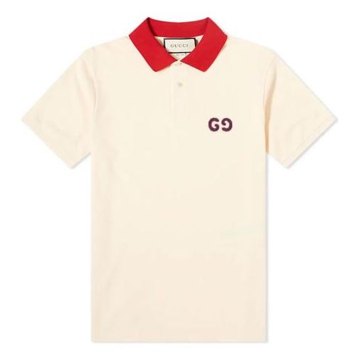 GUCCI Contrast Collar Logo Printed Polo Shirt For Men Cream  574086-XJA6C-9244