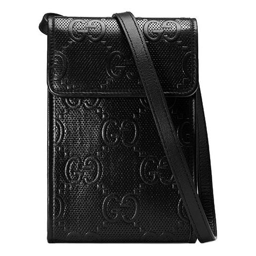 (WMNS) Gucci Logo Embossing Leather Shoulder Messenger Bag Mini Unisex / Black 625571-1W3AN-1000