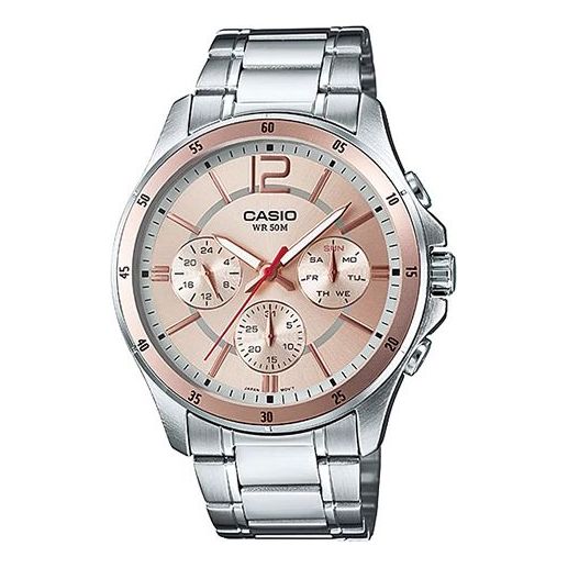 CASIO Business Style Waterproof Quartz Men Silver/Rose Gold Mens Analog MTP-1374D-9A