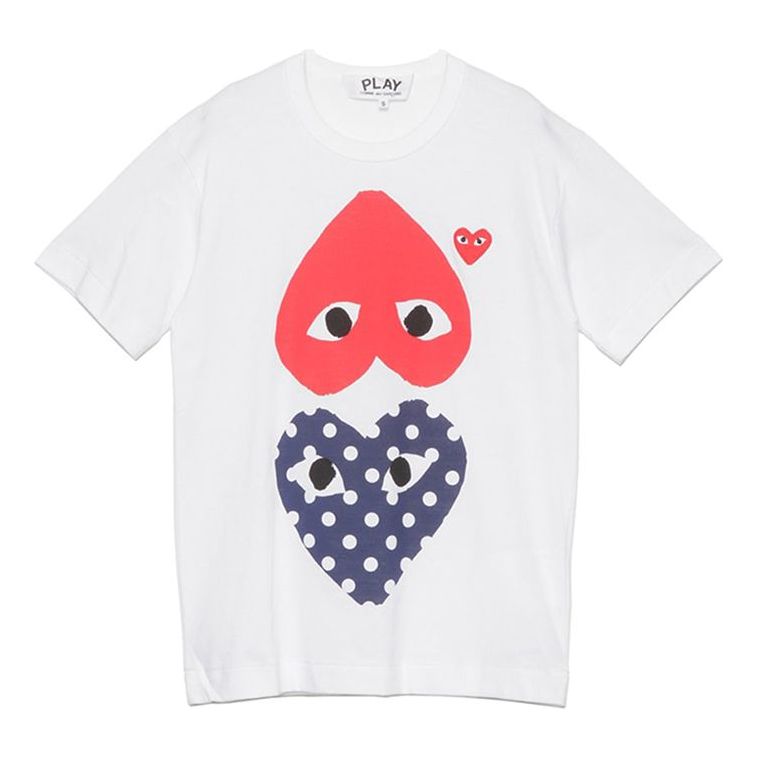 COMME des GARCONS PLAY Upside Down Polka Dot Tee 'White Red Navy'  AZ-T240-051-1