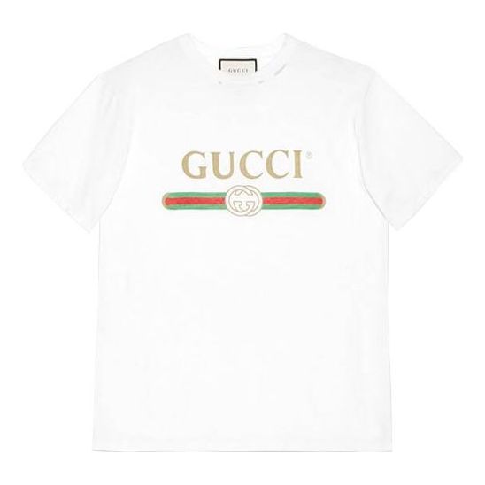 (WMNS) Gucci Large logo Belt Printing Short Sleeve White 457095-X5L89 ...