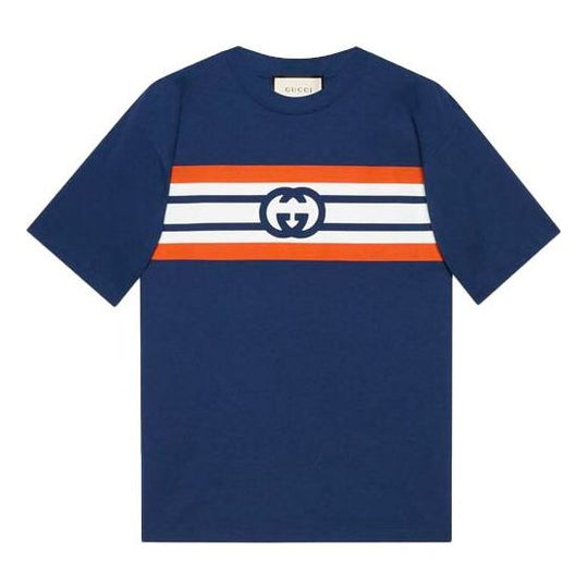 GUCCI Interlocking G Stripe Print T-shirt 'Blue' 616036-XJDAG-4684 - KICKS  CREW