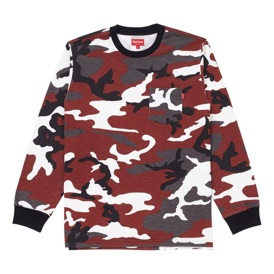 Supreme FW18 L/S Pocket Tee Red Camo Long Sleeves Unisex Camouflage  SUP-FW18-760