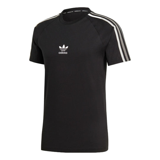 adidas originals Stripe Logo Micro Mark Round Neck Casual Short Sleeve ...