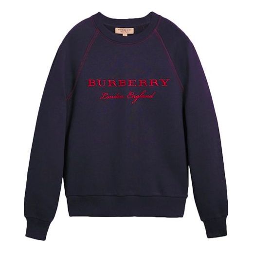 Men s Burberry Round Neck Pullover Embroidered Classic Navy Blue