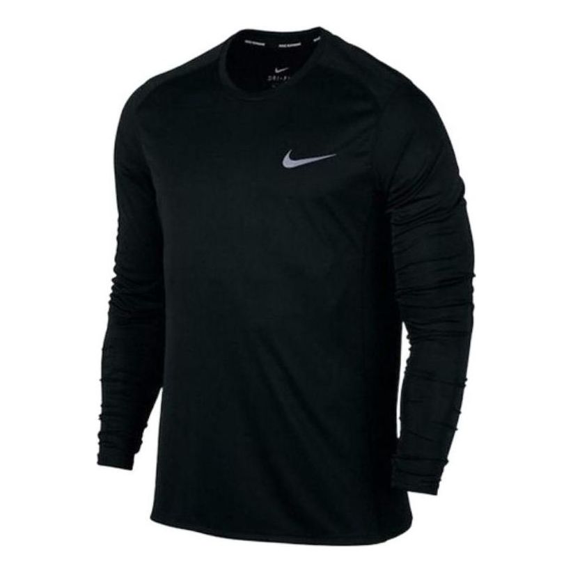 Men's Nike Small Label Solid Color Round Neck Sports Long Sleeves Blac ...