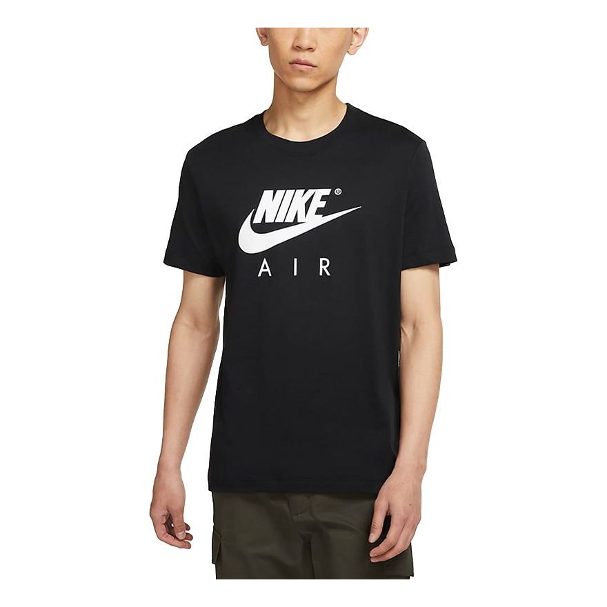 Men's Nike Air Large Logo Printing Sports Round Neck Short Sleeve Blac ...