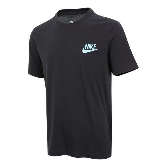 Men's Nike Logo Pattern Printing Round Neck Pullover Short Sleeve Blac ...