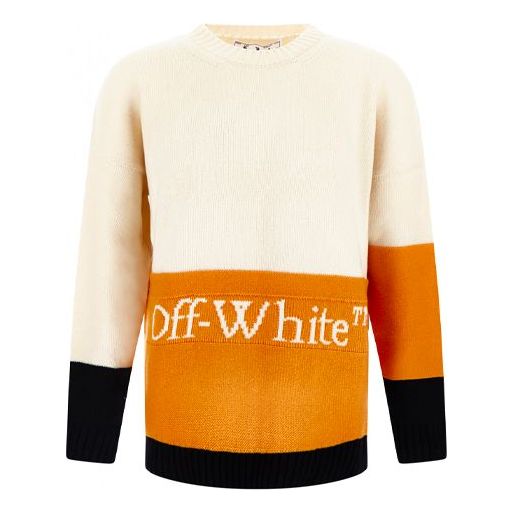 Men's OFF-WHITE FW21 Logo Pattern Loose Long Sleeves Colorblock Wool S ...