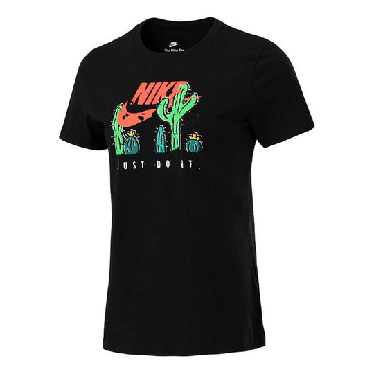 (WMNS) Nike Printing Athleisure Casual Sports Short Sleeve Black DJ1914-010