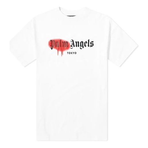 PALM ANGELS Tokyo Sprayed Logo Tee Red logo Short Sleeve Black PMAA001 -  KICKS CREW