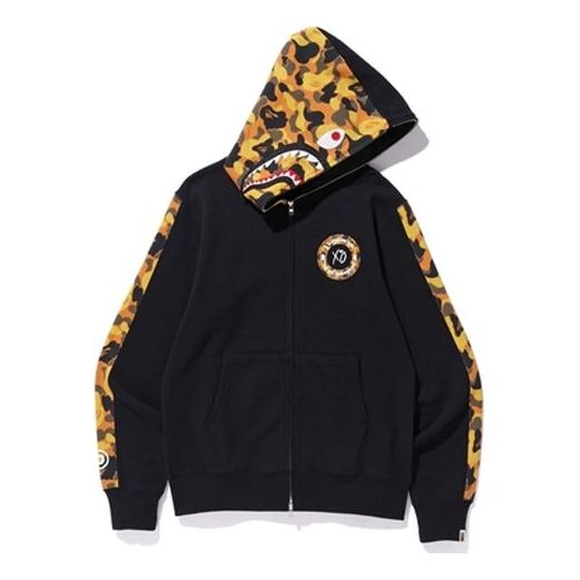 A BATHING APE x XO Shark Camo Full Zip Hoodie 'Black Yellow' 1E70-115-904