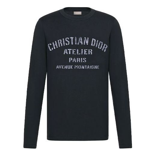 DIOR Letter Print Round Neck Long Sleeve For Men Navy 043J611A0589-C58 ...