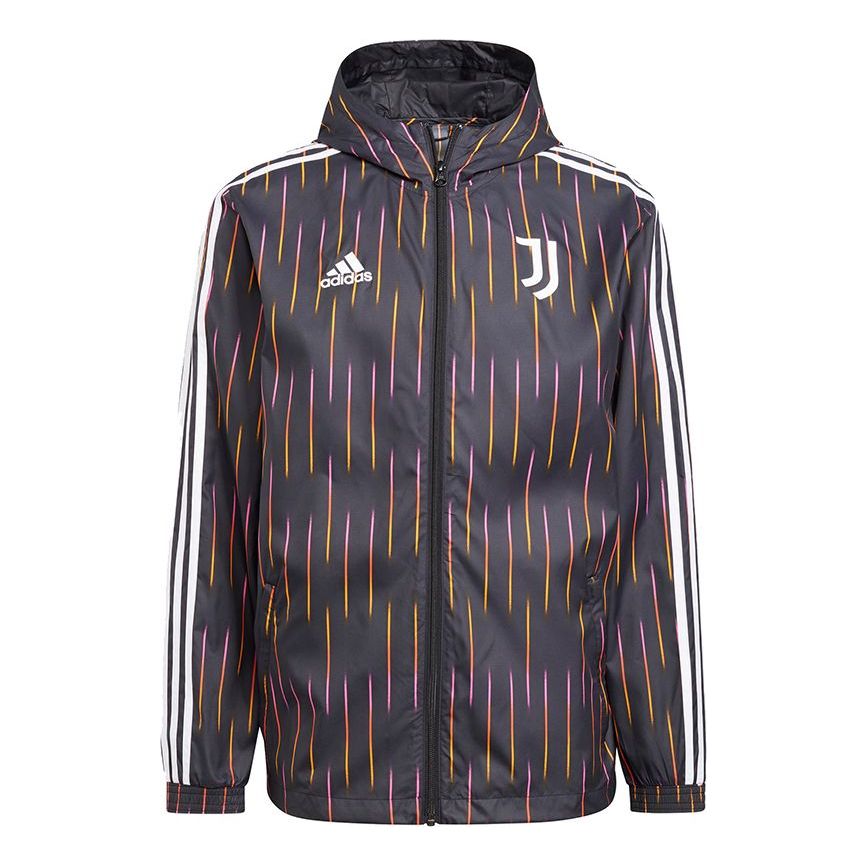 adidas Juve Windbreakr Juventus Soccer/Football Training Sports hooded Logo  Jacket Black GR2901