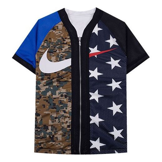 Men's Nike Lab NRG Fog Baseball Top Zipper Double Sided Baseball Uniform  Short Sleeve Jacket Camouflage Blue Black AV8269-010