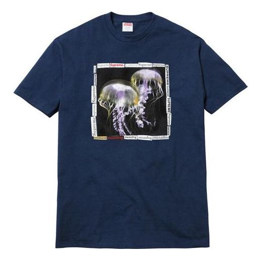 Supreme SS18 Jellyfish Tee Navy Printing Short Sleeve Unisex Navy Blue