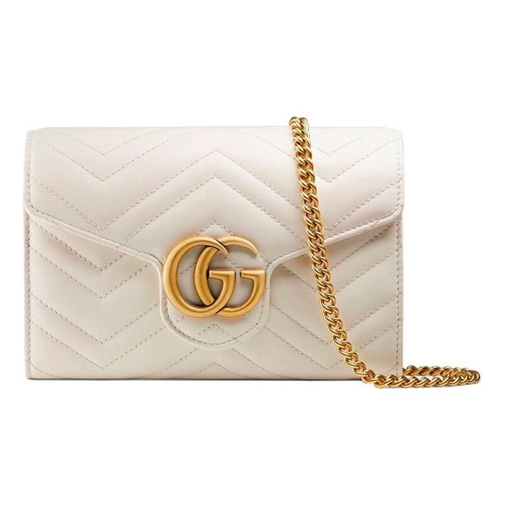 Gucci White Mini GG Marmont Wallet on Chain Leather Pony-style