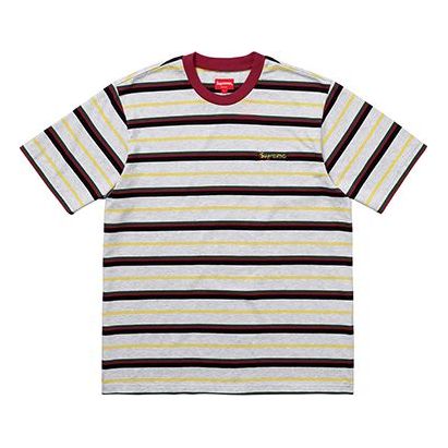 Supreme SS18 Heather Stripe Top Burgundy Tee logo 'Red Yellow' SUP-SS1