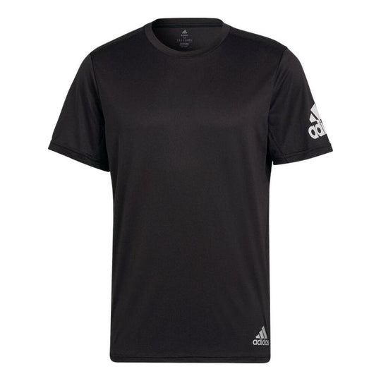 adidas Shoulder Logo Printing Solid Color Round Neck Short Sleeve Black HB7470