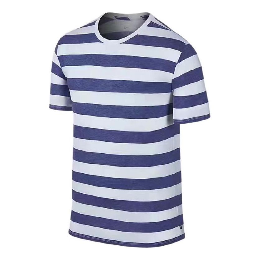 Men's Nike White Blue Stripe Printing Casual Sports Round Neck Short S ...