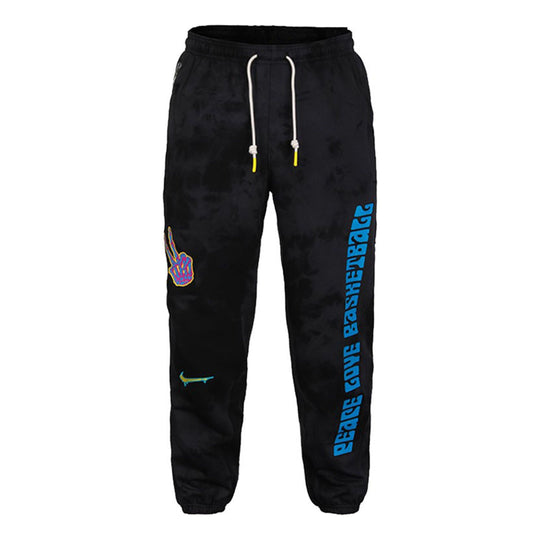 Nike Graffiti Embroidered Basketball Sports Fleece Lined Stay Warm Knit Long Pants Black CU3624-010