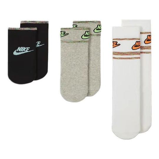 Nike Contrasting Colors Logo Sports Mid Calf Socks 3 Pairs White / Gra ...