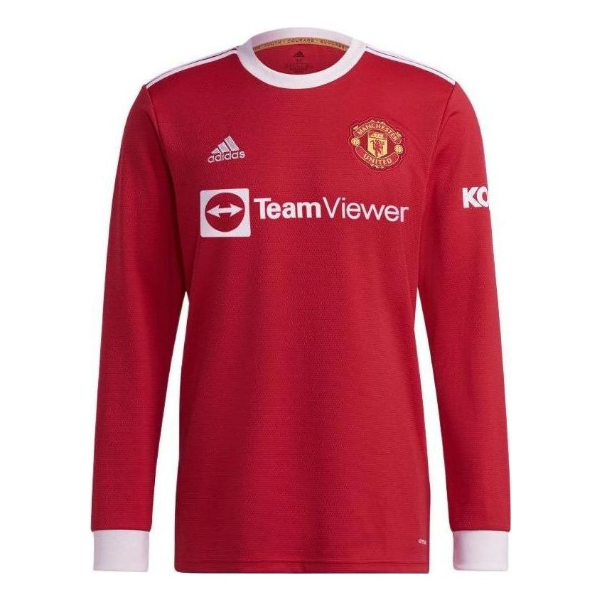 adidas 21/22 Season Manchester United Colorblock Stripe Round Neck Casual  Long Sleeves Red H58696