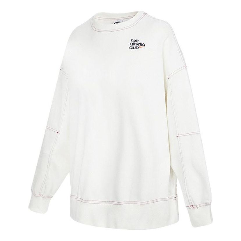 Nike SS22 Sportswear Athletic Club Printing Fleece Round-neck Swea White  DQ9146-133
