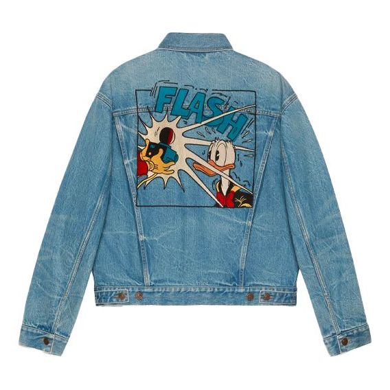 Gucci x Disney SS21 Donald Duck Embroidered Lapel Denim Jacket For 
