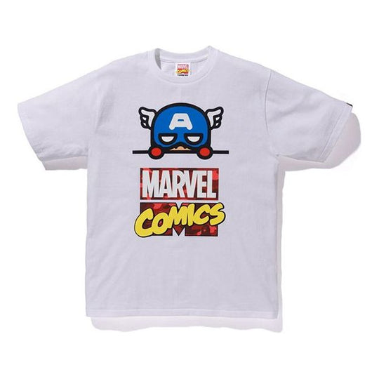 BAPE X Marvel Comic Captain Tee Crossover Team USA Printing Short Sleeve  Unisex White 2F23-110-910