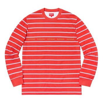 Supreme SS19 Printed Stripe Pique LS Top Red Tee SUP-SS19