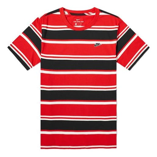 Nike Stripe Casual Short Sleeve Red White Black Stripe CQ5297-100